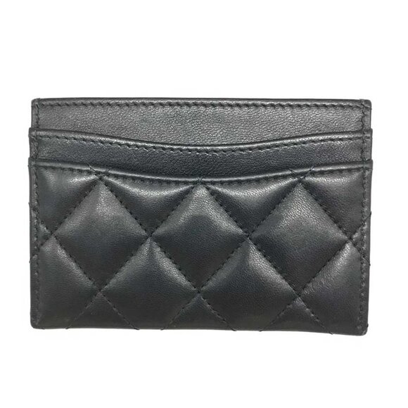 Authentic CHANEL CC Black Quilted Lambskin Leather Classic Card Holder Case Gold - Picture 2 of 7